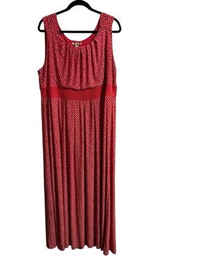 Woman Within Red Printed Sleeveless Maxi Dress with Waistband